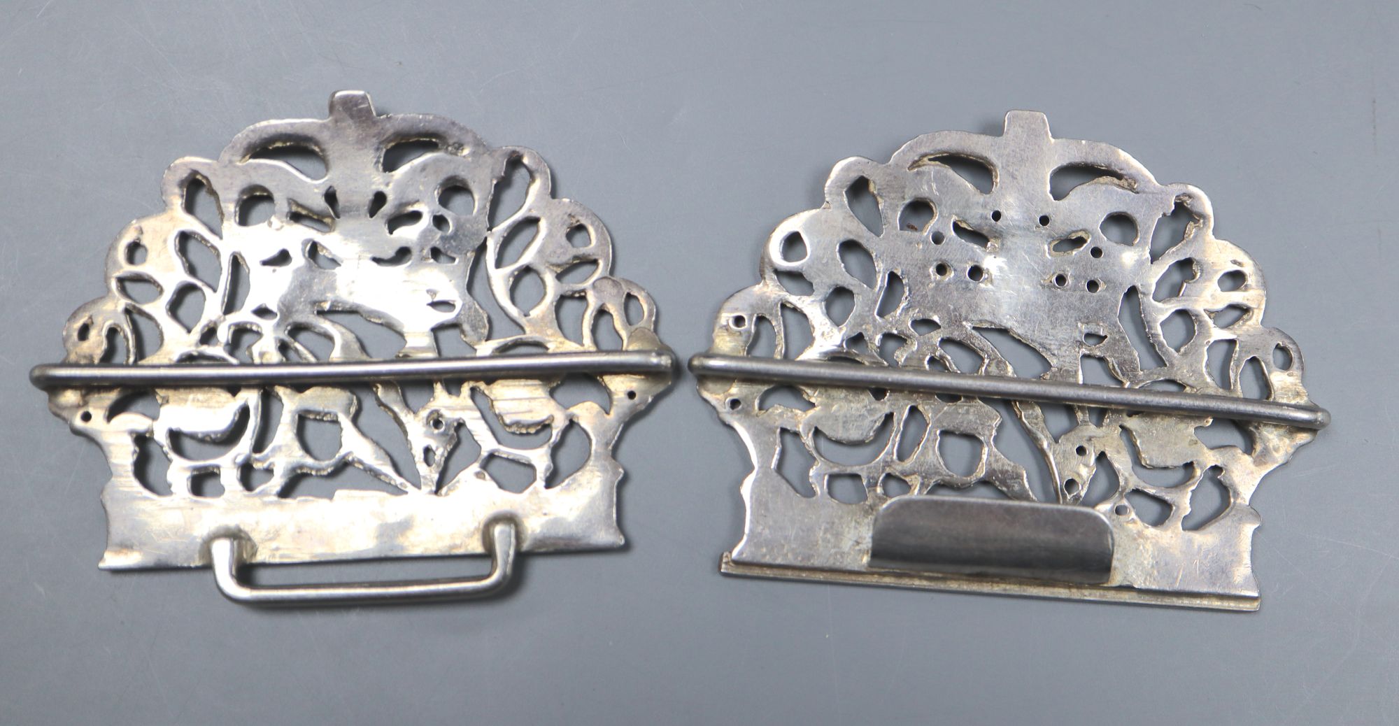 A late Victorian pierced silver Diamond jubilee commemorative nurses buckle, Birmingham, 1896, 10.3cm, 56 grams.